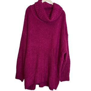 Gap Womens Cowl Neck Sweater XL Magenta Boucle Knit Merino Wool Blend Pullover